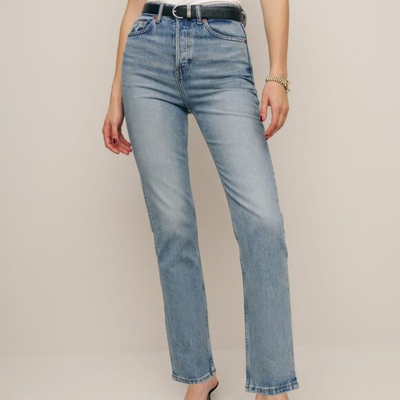 NEW Reformation Cynthia Stretch High Rise Straight Jeans in Fortuna - Picture 1 of 6